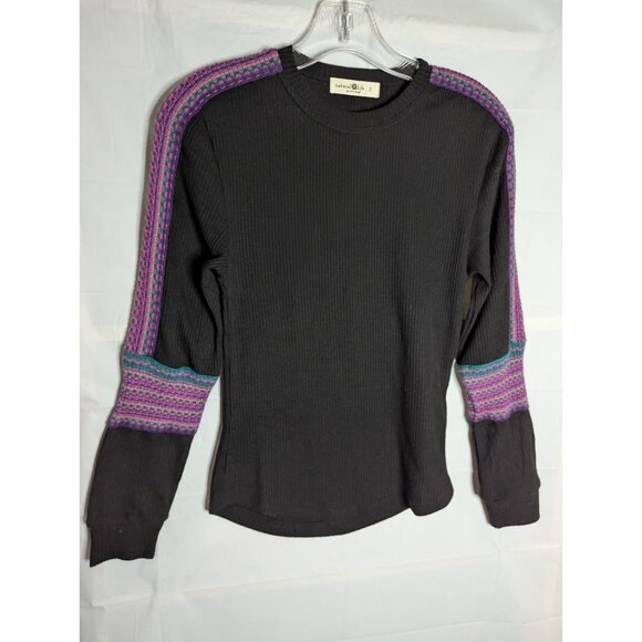 NATURAL LIFE Long Sleeve Waffle Thermal Tiered Floral Knit Top Sz S Boho Cottage - Picture 1 of 8